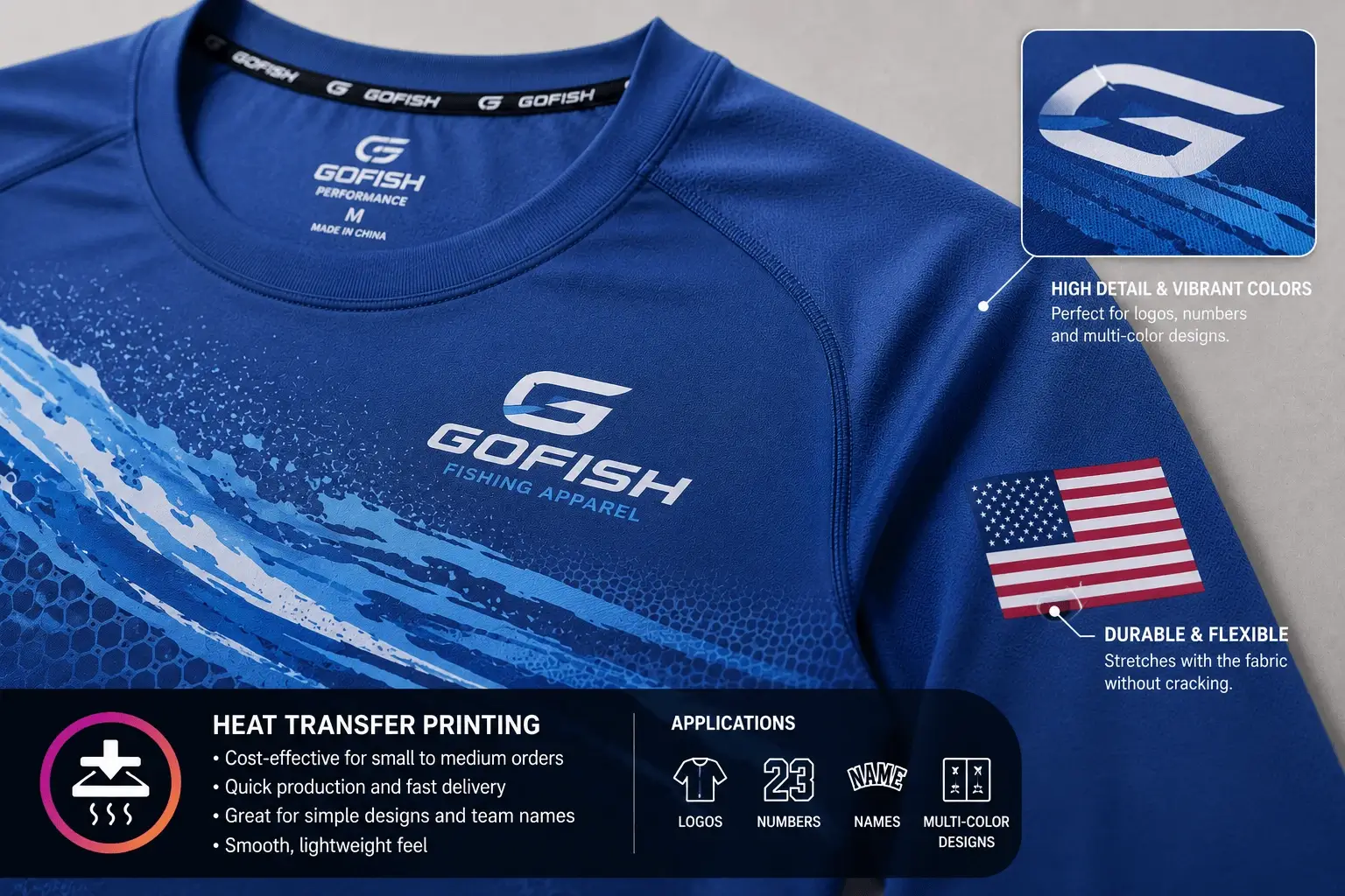 Heat transfer logo on sportswear