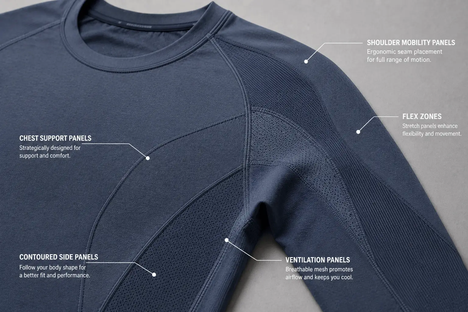 Ergonomic panel sportswear construction