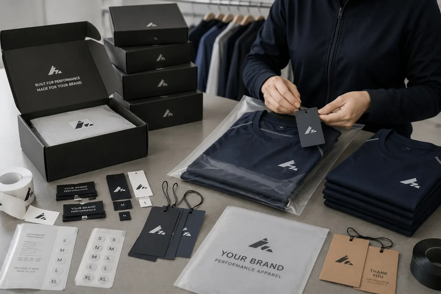 Private label sportswear branding and packaging