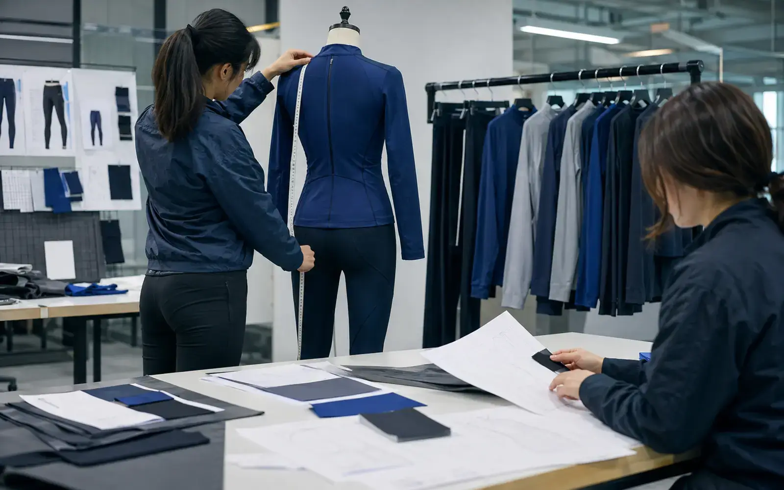 Sportswear size chart and fit development in a professional studio