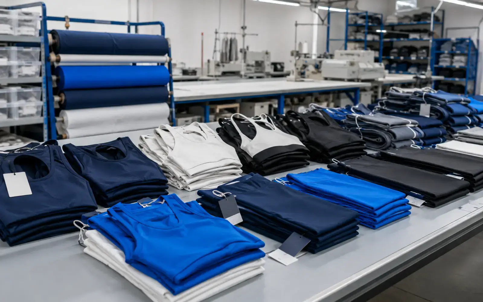 Small-batch activewear production lot prepared around starting MOQ