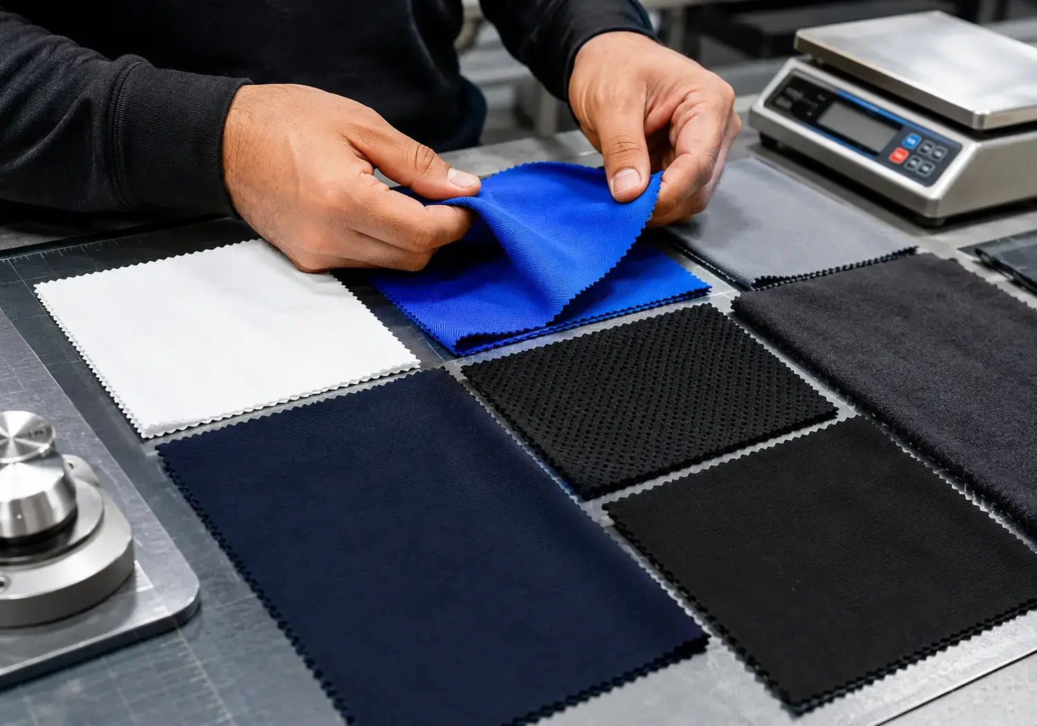 Activewear performance fabric swatches under review