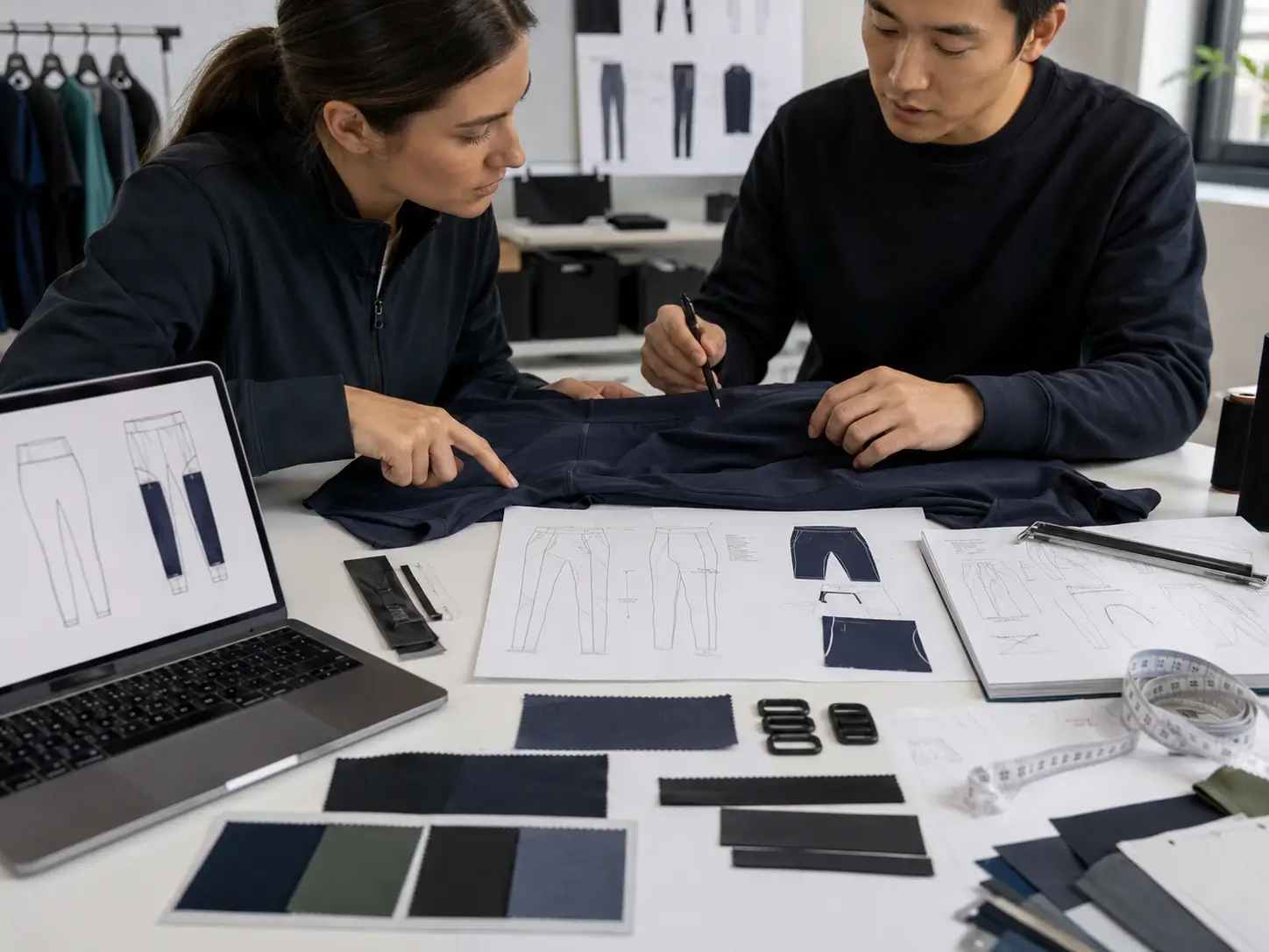 Client and factory team collaborating on activewear development