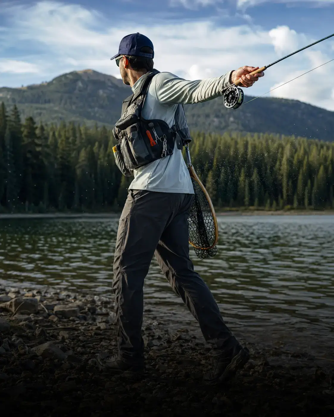 Angler wearing custom fishing and marine performance apparel