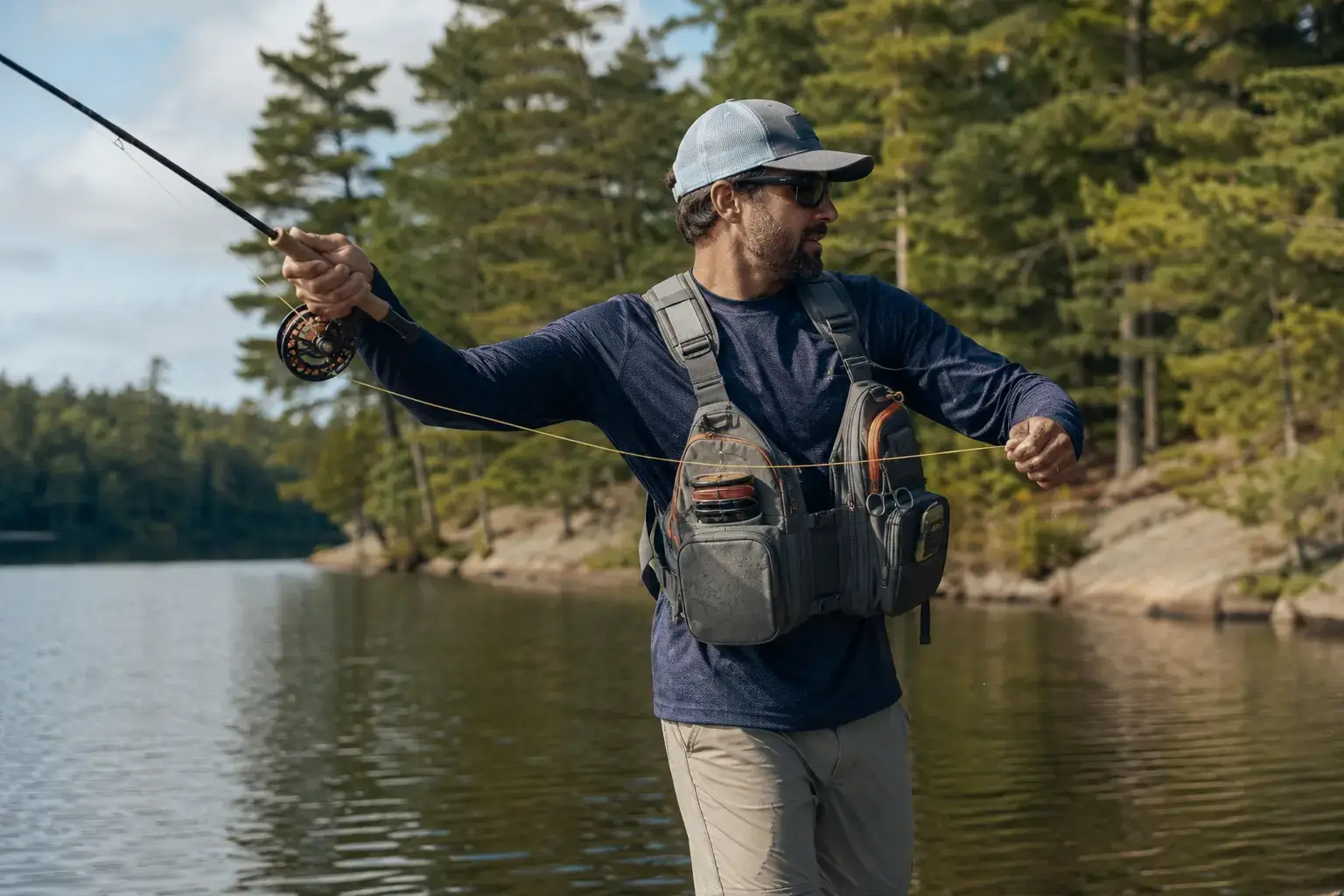 Fishing cast, retrieve and storage field-use cycle