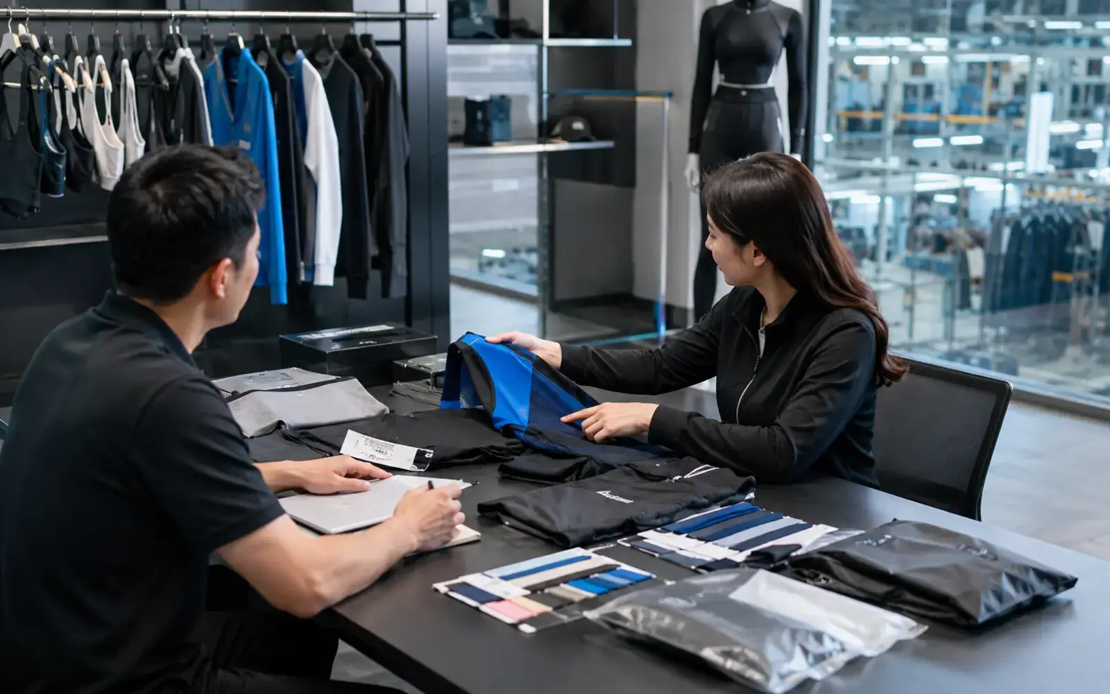 B2B activewear commercial consultation about MOQ pricing and production