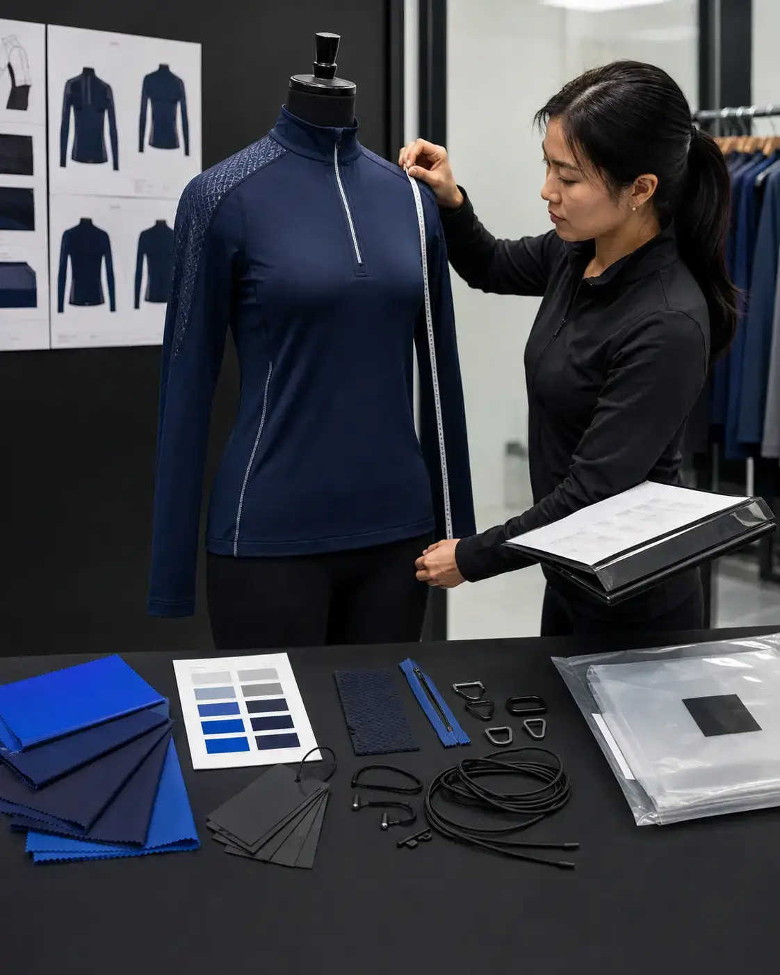 Pre-production activewear sample approval and measurement review