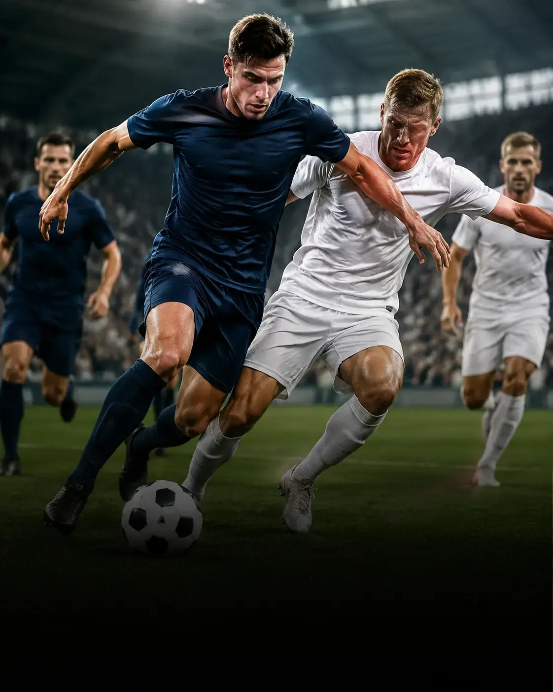 Custom football soccer team uniform during match action