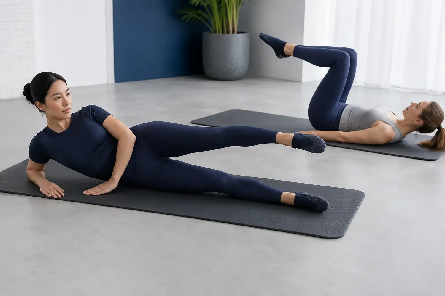 Custom Mat Pilates apparel during controlled floor work