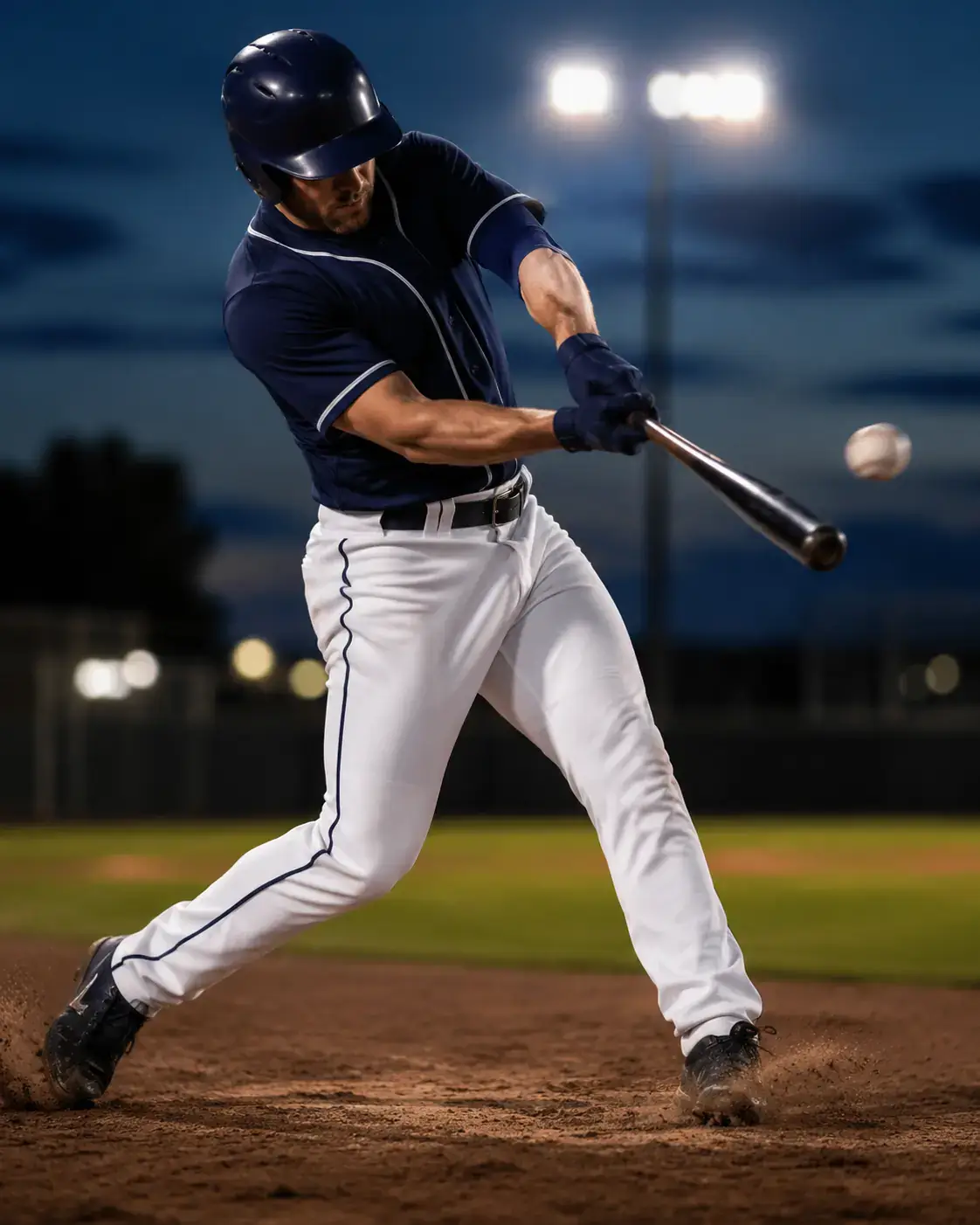 Custom baseball team uniform during batting action