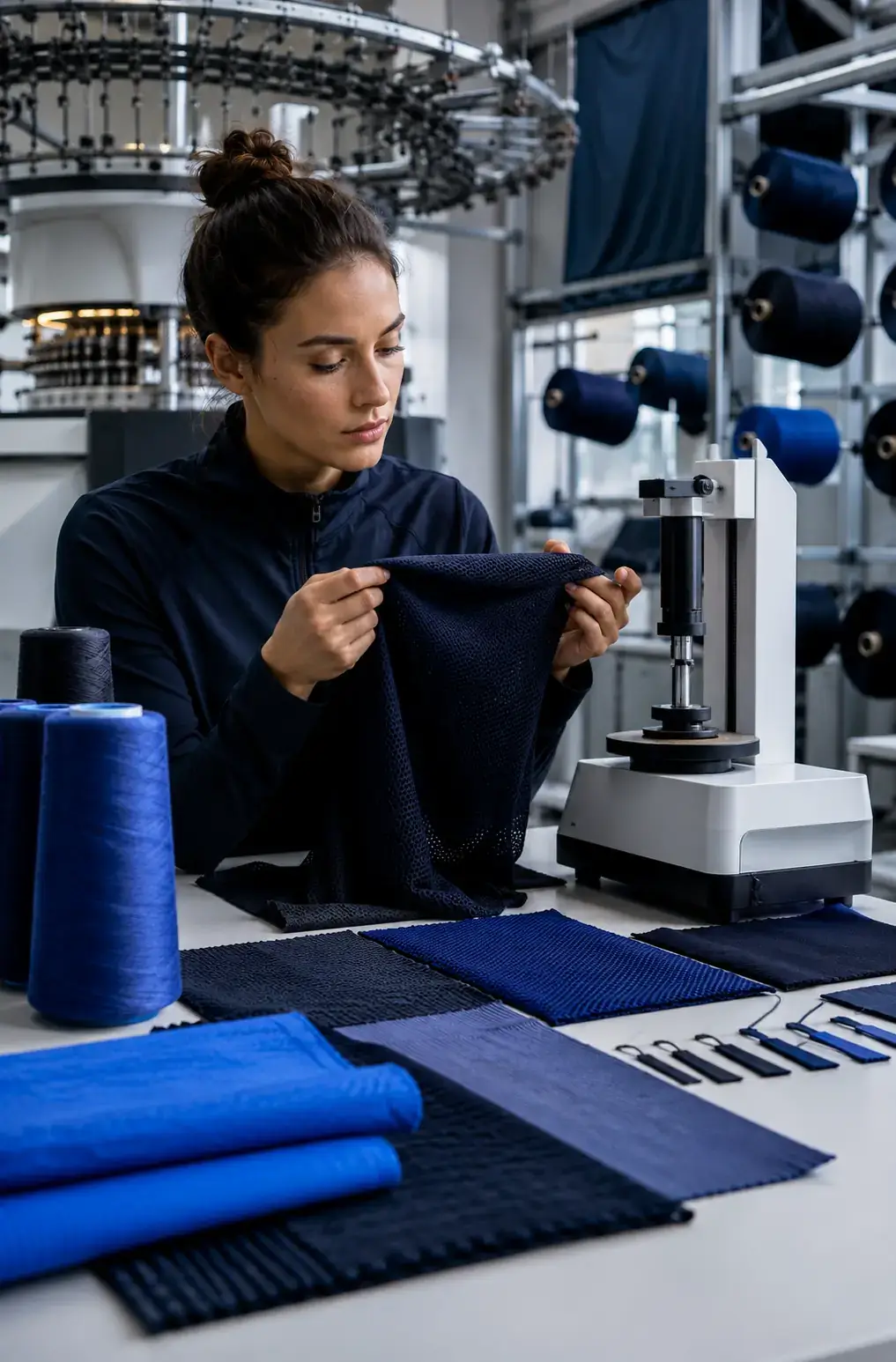 Custom activewear fabric development in a textile research studio