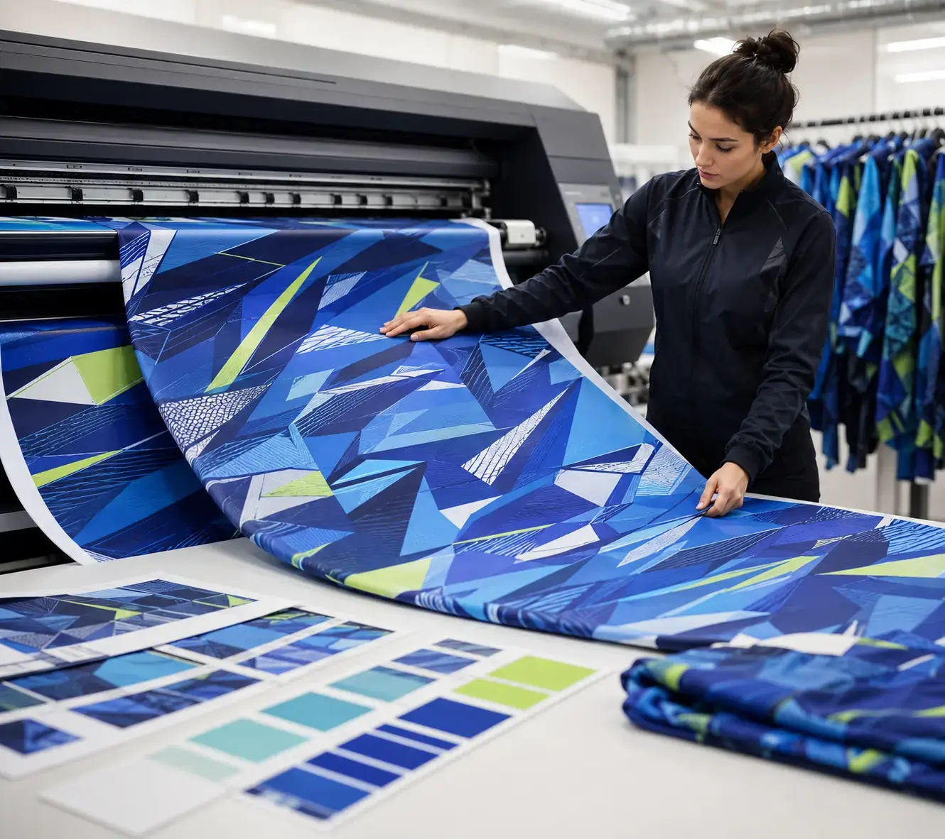 All-over activewear print development and fabric inspection
