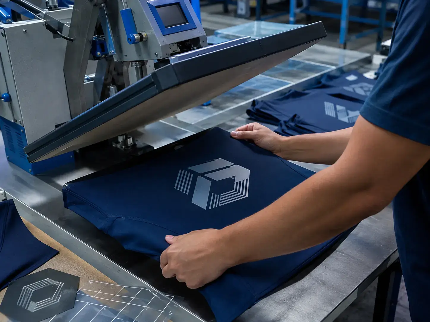 Heat-transfer logo application on custom activewear fabric