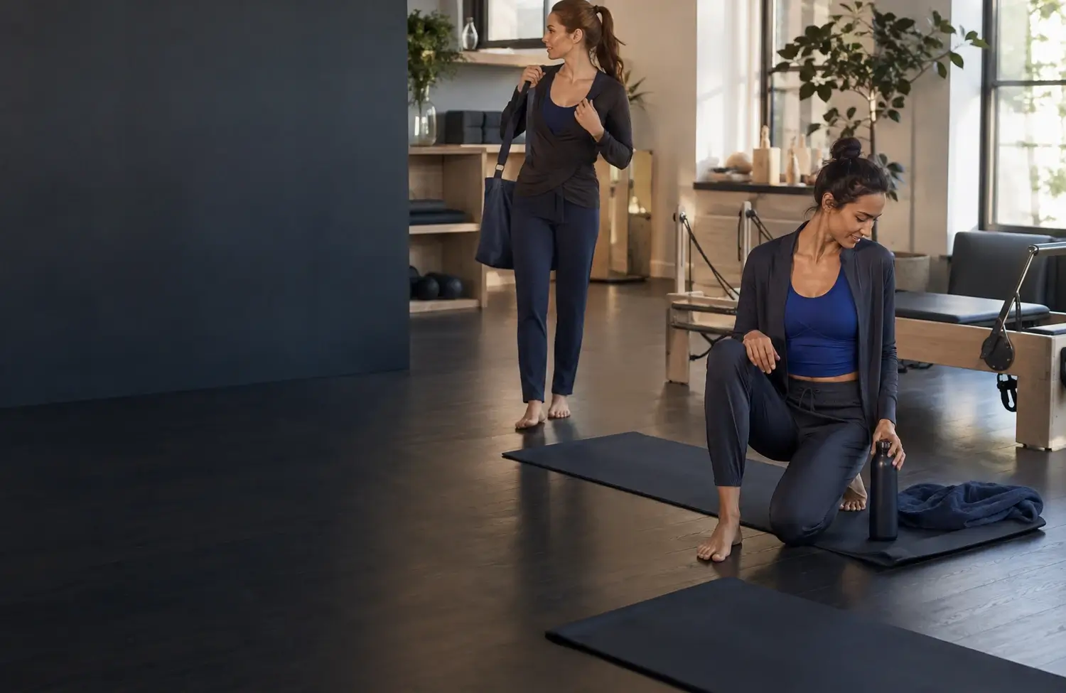 Yoga studio arrival and warm-up apparel layers