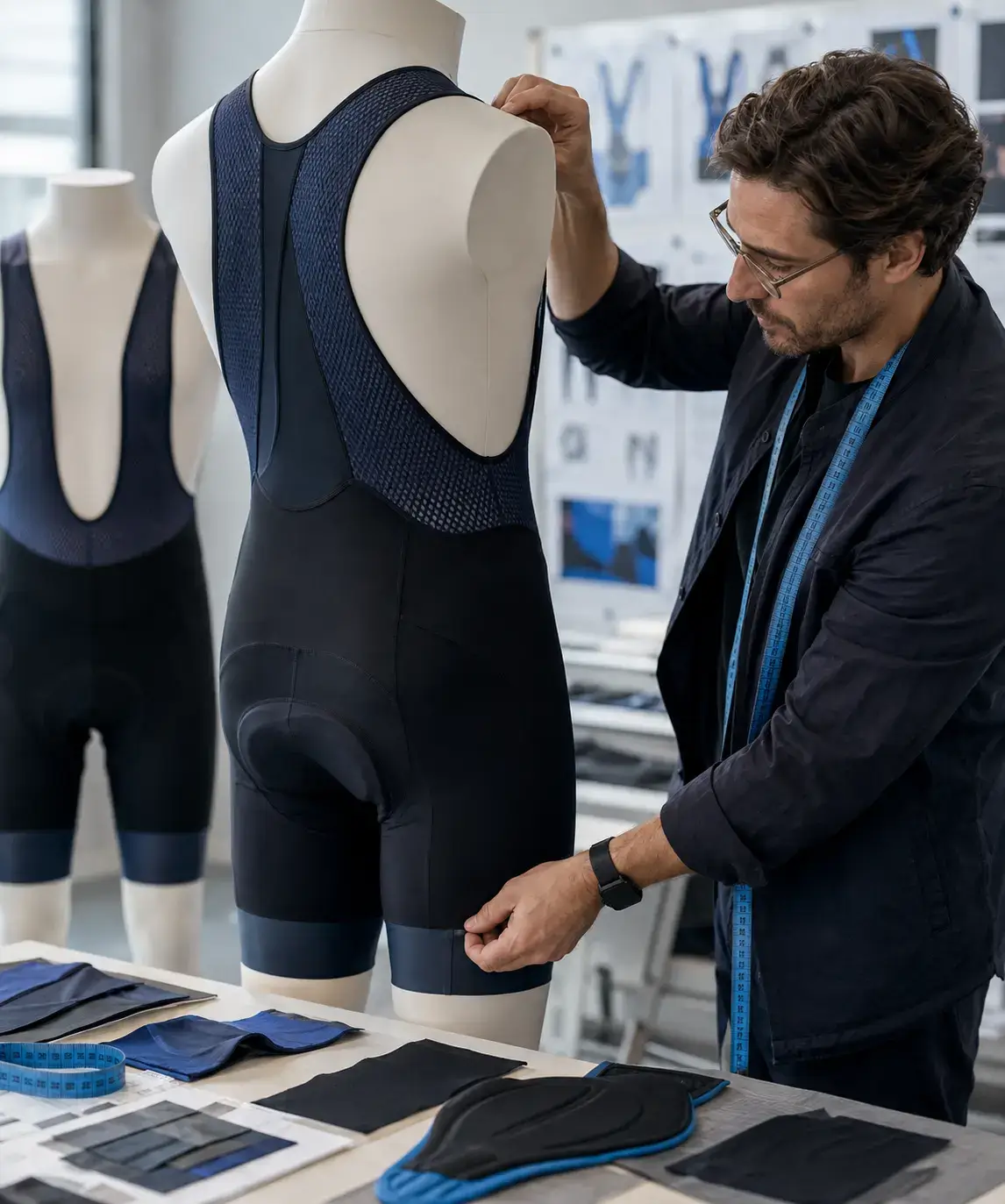 Cycling bib short construction system