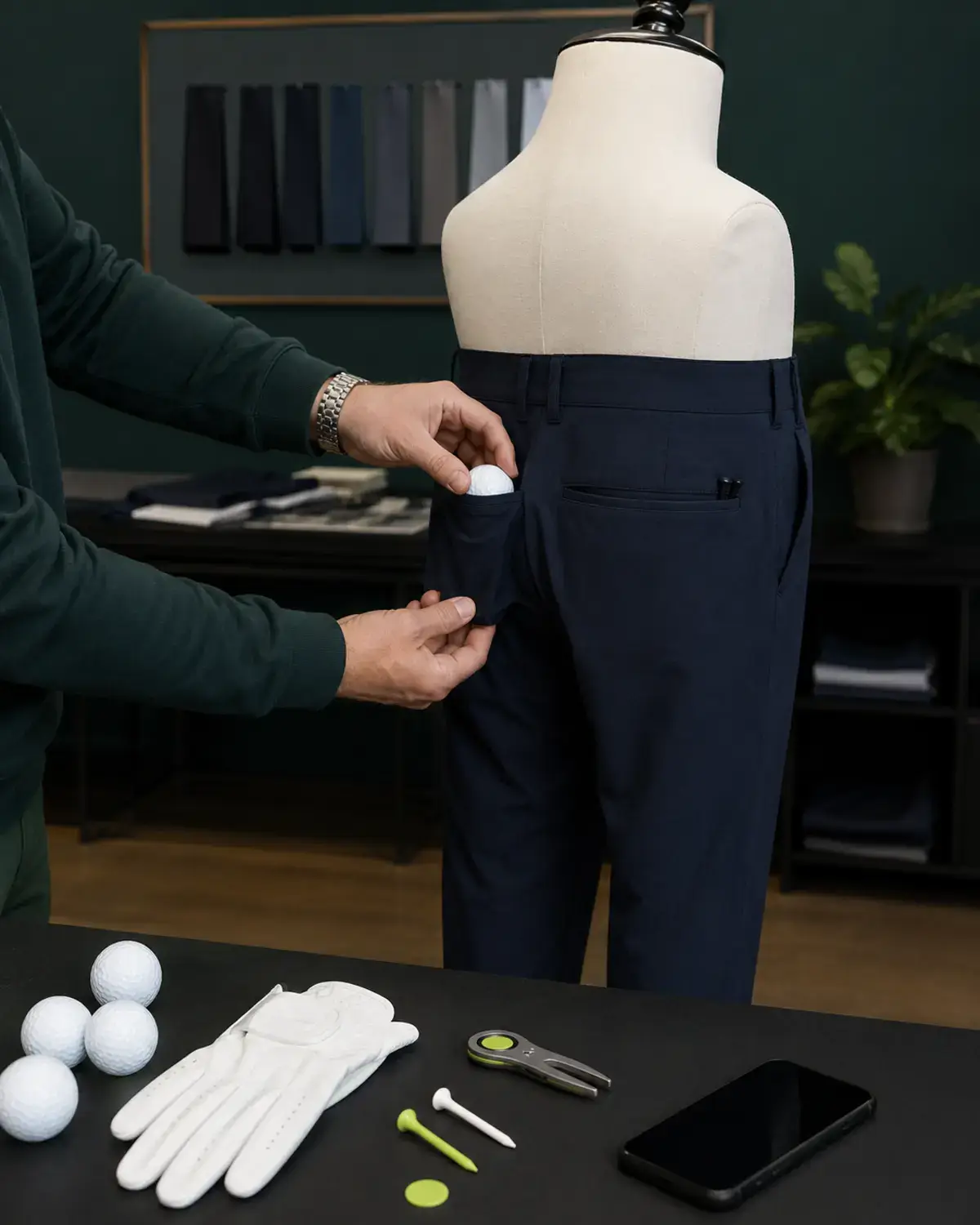 Golf apparel pocket loadout test with balls tees marker and glove