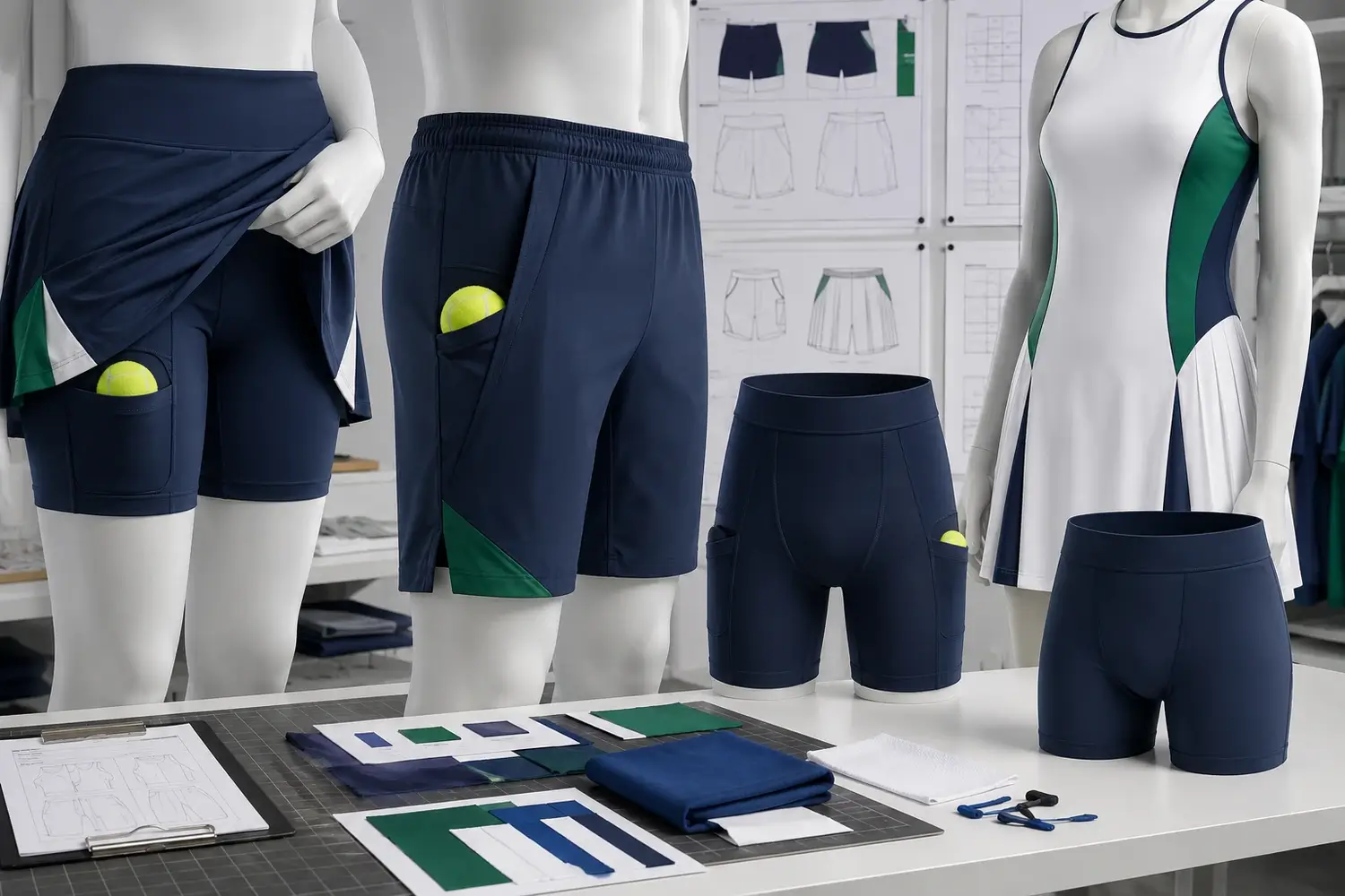 Tennis ball-storage pocket and inner-short configuration options