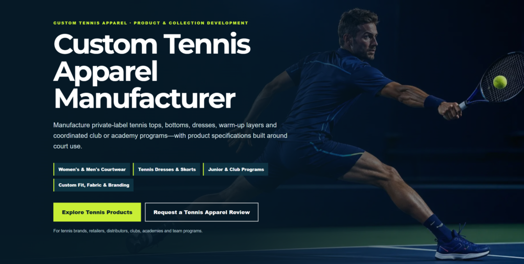 custom tennis apparel manufacturer
