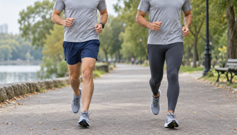 running shorts and full-length tights